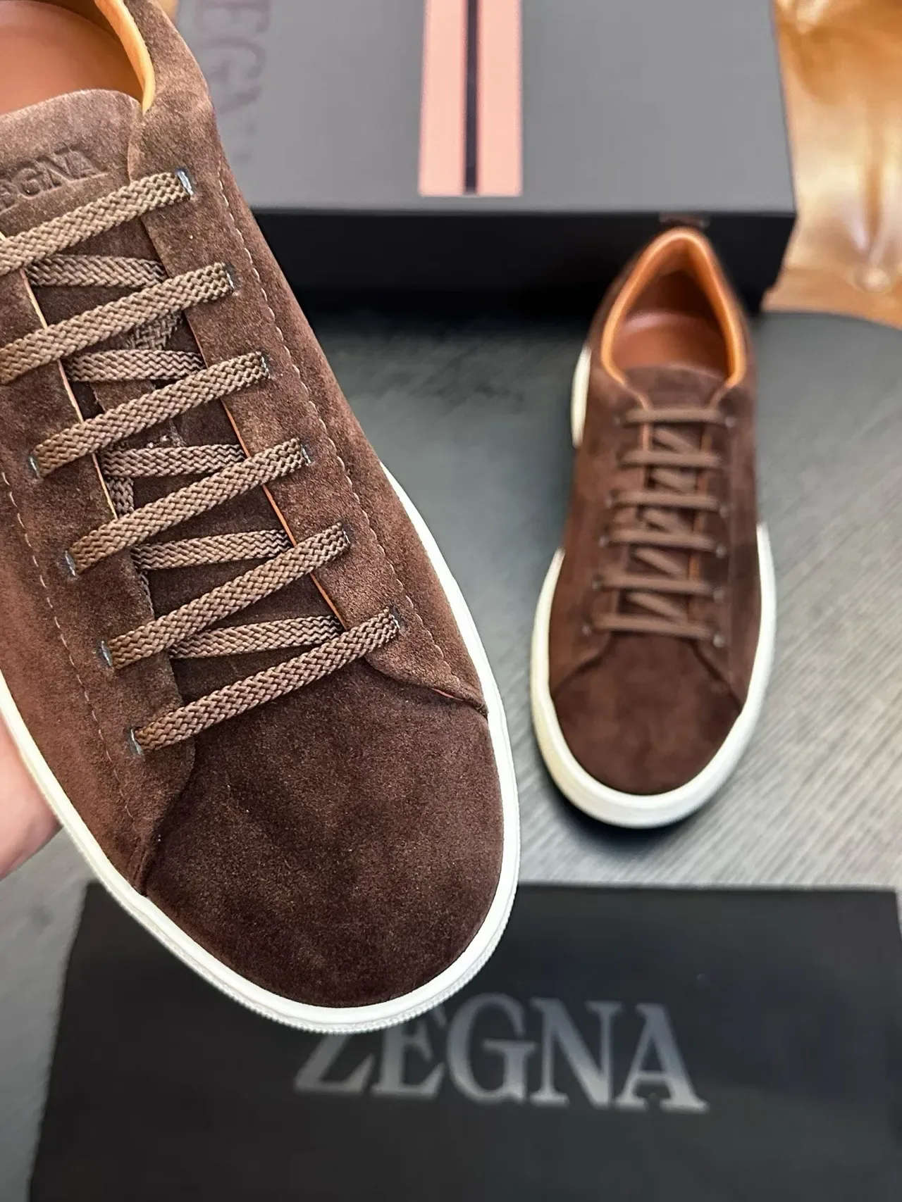 Zegna 棕色麂皮生活方式运动鞋 4