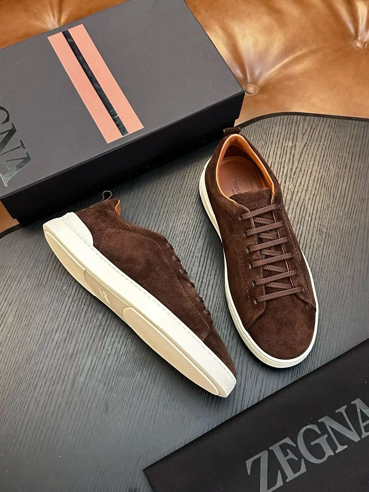 Zegna 棕色麂皮生活方式运动鞋 5