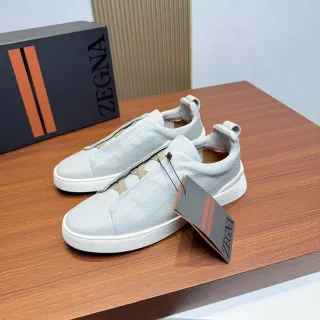 Zegna Gray Beige Textured Pebbled Upper Slip-On Construction Sneakers