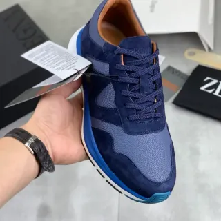 Zegna Navy and Blue Mixed-Material Lifestyle Sneakers