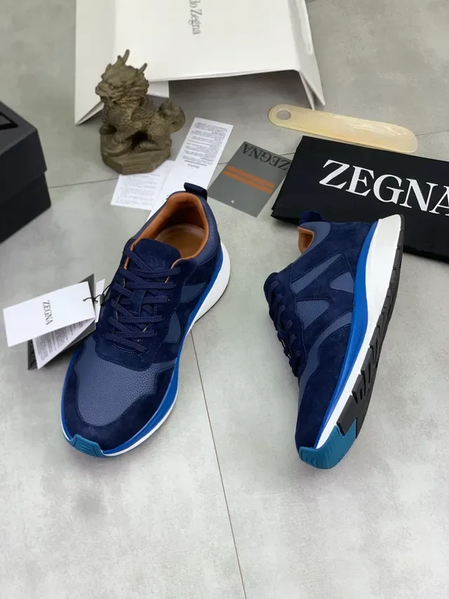 Zegna سنيكرز Navy و Blue مختلط المواد نمط حياة 3