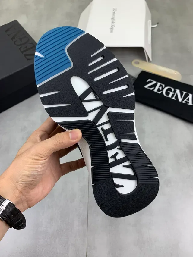 Zegna سنيكرز Navy و Blue مختلط المواد نمط حياة 4