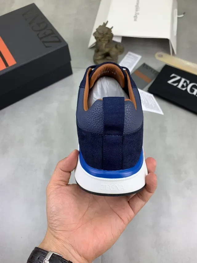 Zegna سنيكرز Navy و Blue مختلط المواد نمط حياة 5