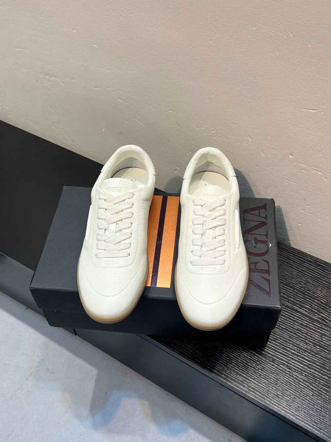 Zegna 白色纹理皮革生活方式运动鞋 2