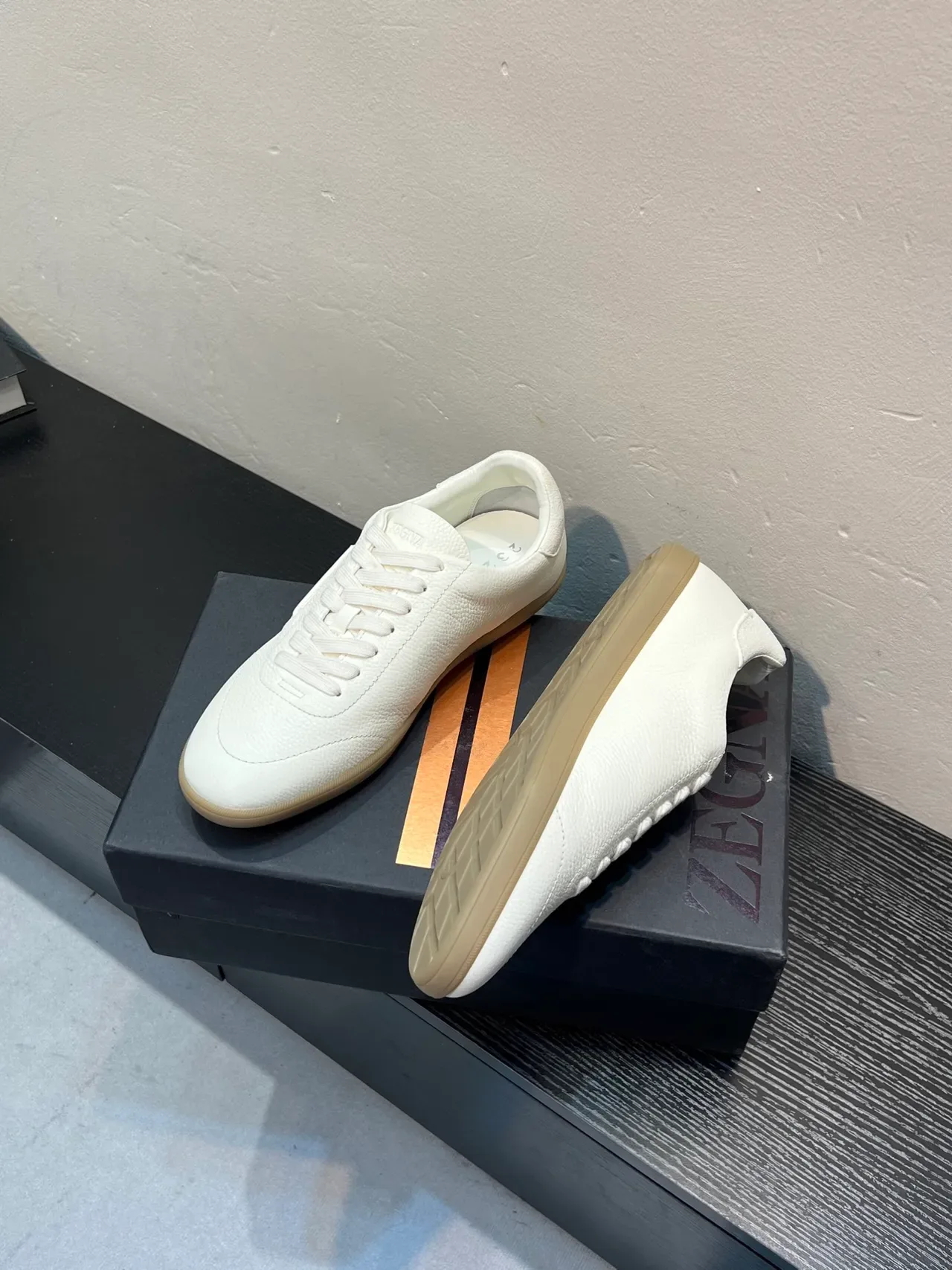 Zegna 白色纹理皮革生活方式运动鞋 4