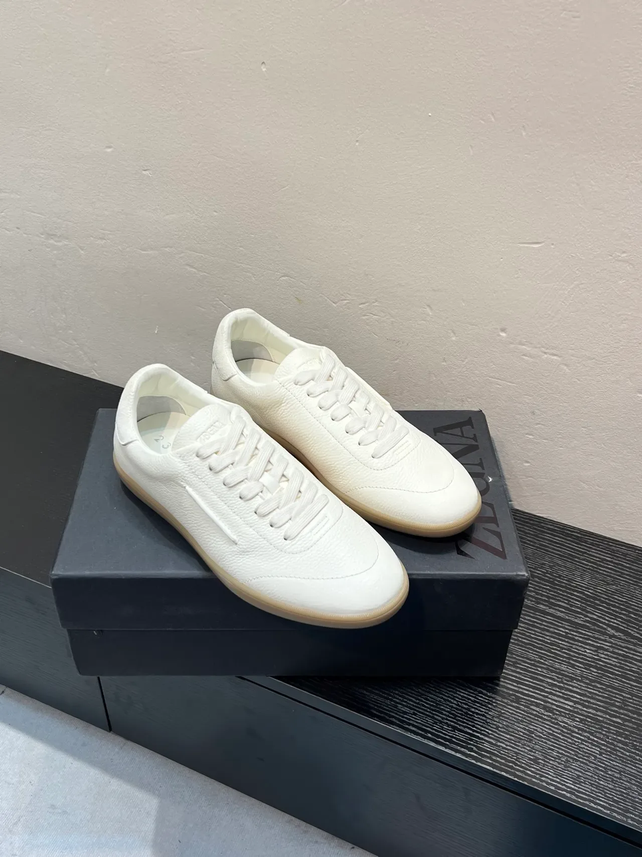 Zegna 白色纹理皮革生活方式运动鞋 5