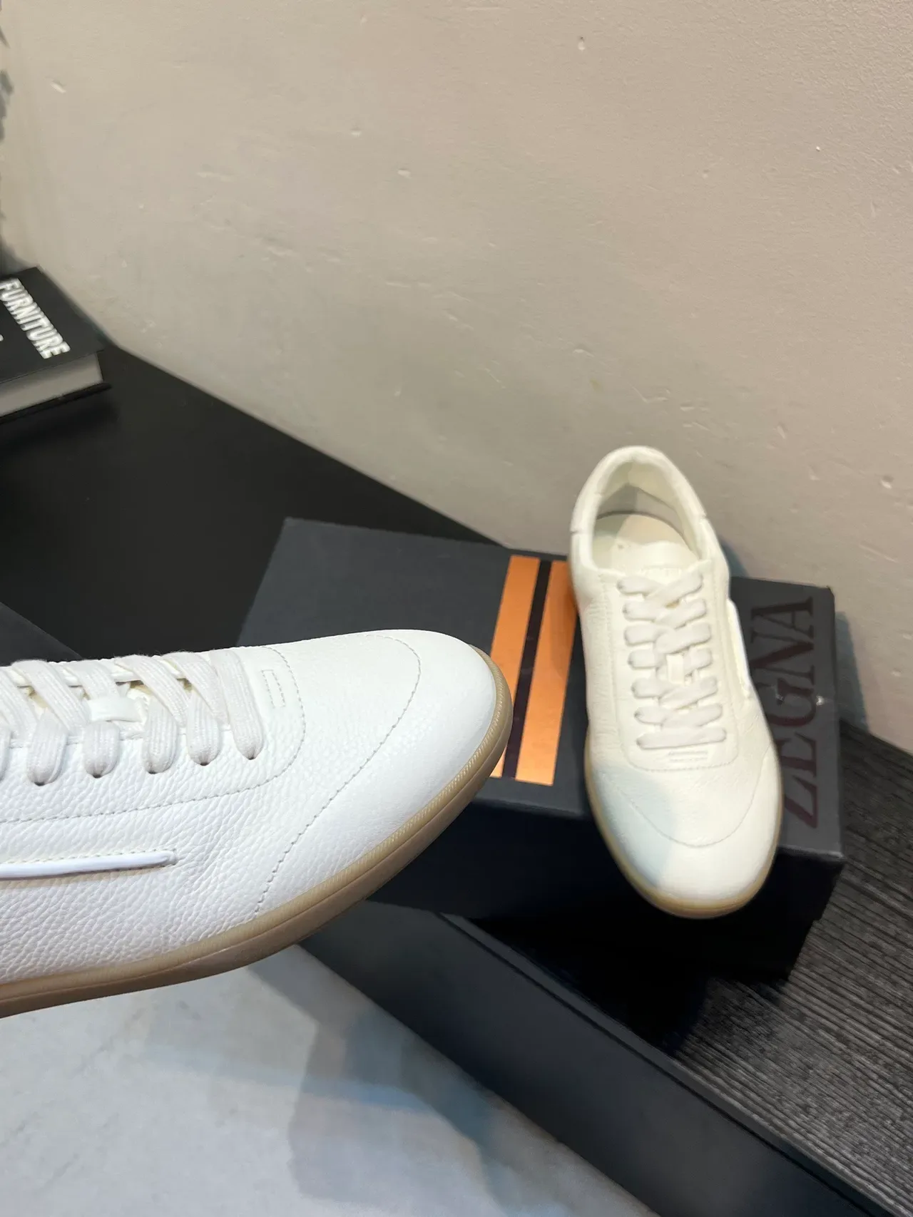 Zegna 白色纹理皮革生活方式运动鞋 8