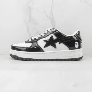 A Bathing Ape BAPE STA أسود وأبيض جلد لامع حذاء لايف ستايل