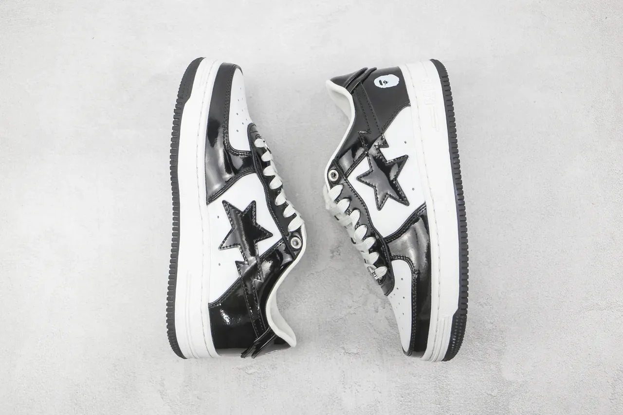 A Bathing Ape BAPE STA Black and White Patent Leather Lifestyle Sneakers 2