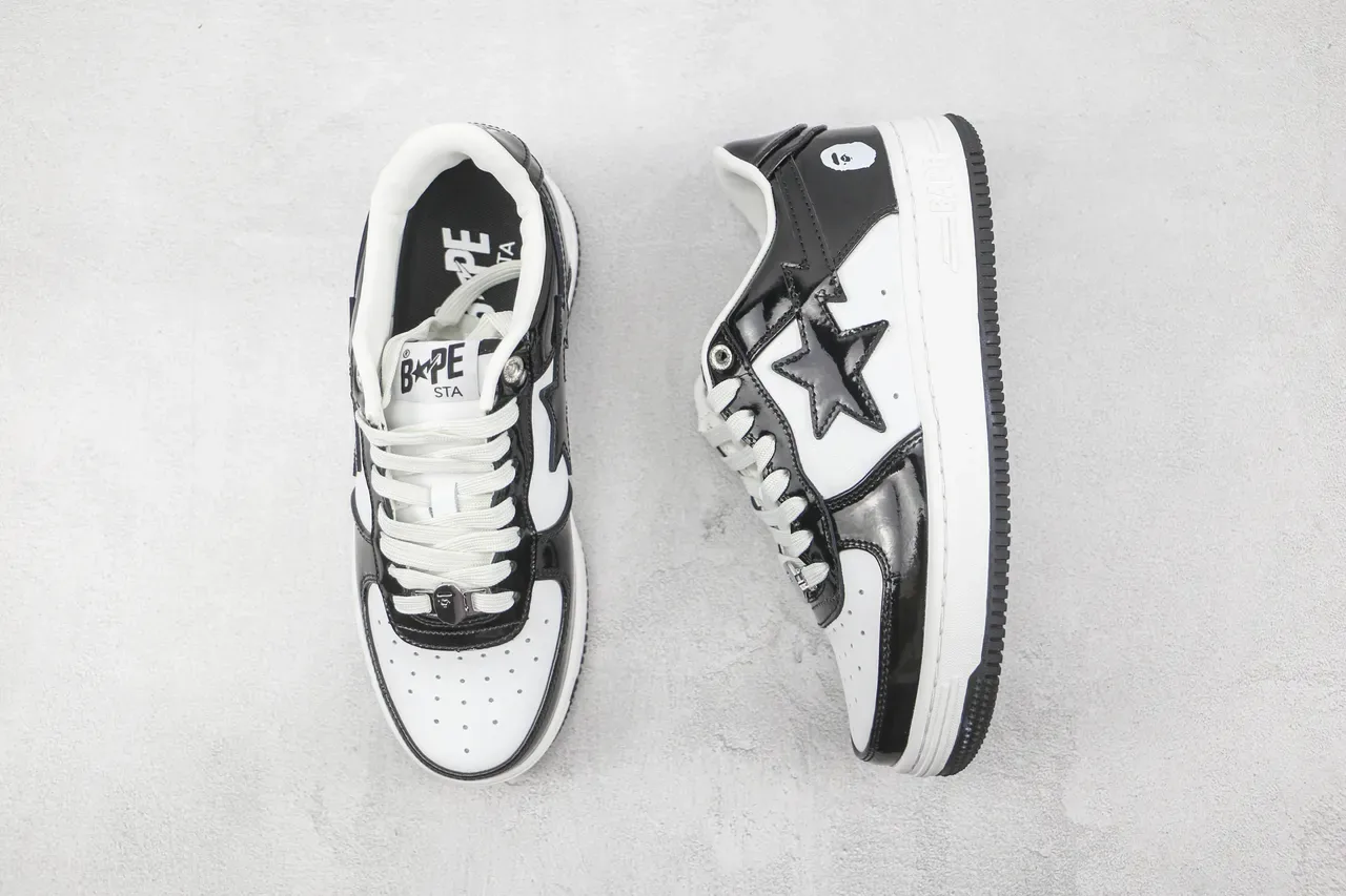 A Bathing Ape BAPE STA Black and White Patent Leather Lifestyle Sneakers 3