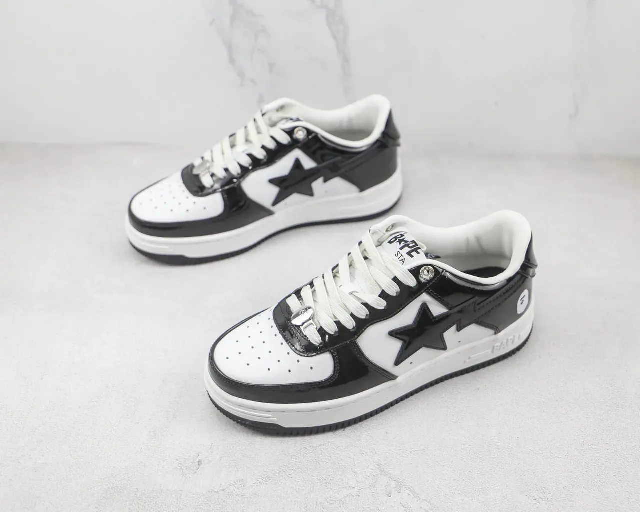A Bathing Ape BAPE STA Black and White Patent Leather Lifestyle Sneakers 4