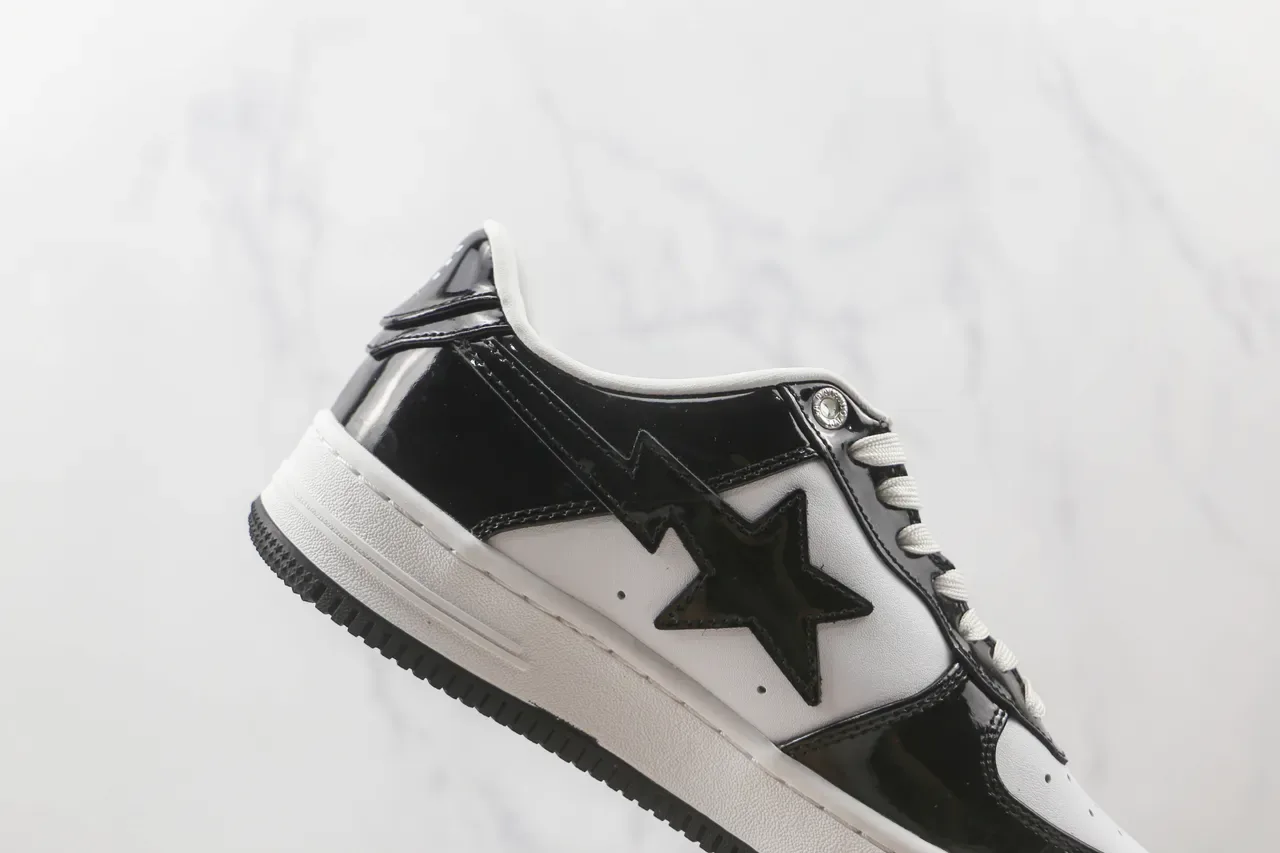 A Bathing Ape BAPE STA Black and White Patent Leather Lifestyle Sneakers 5