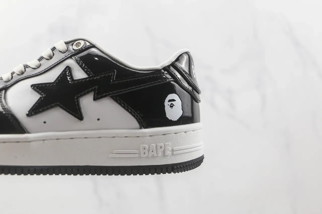 A Bathing Ape BAPE STA Black and White Patent Leather Lifestyle Sneakers 7