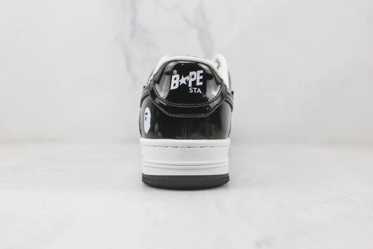 A Bathing Ape BAPE STA Black and White Patent Leather Lifestyle Sneakers 9