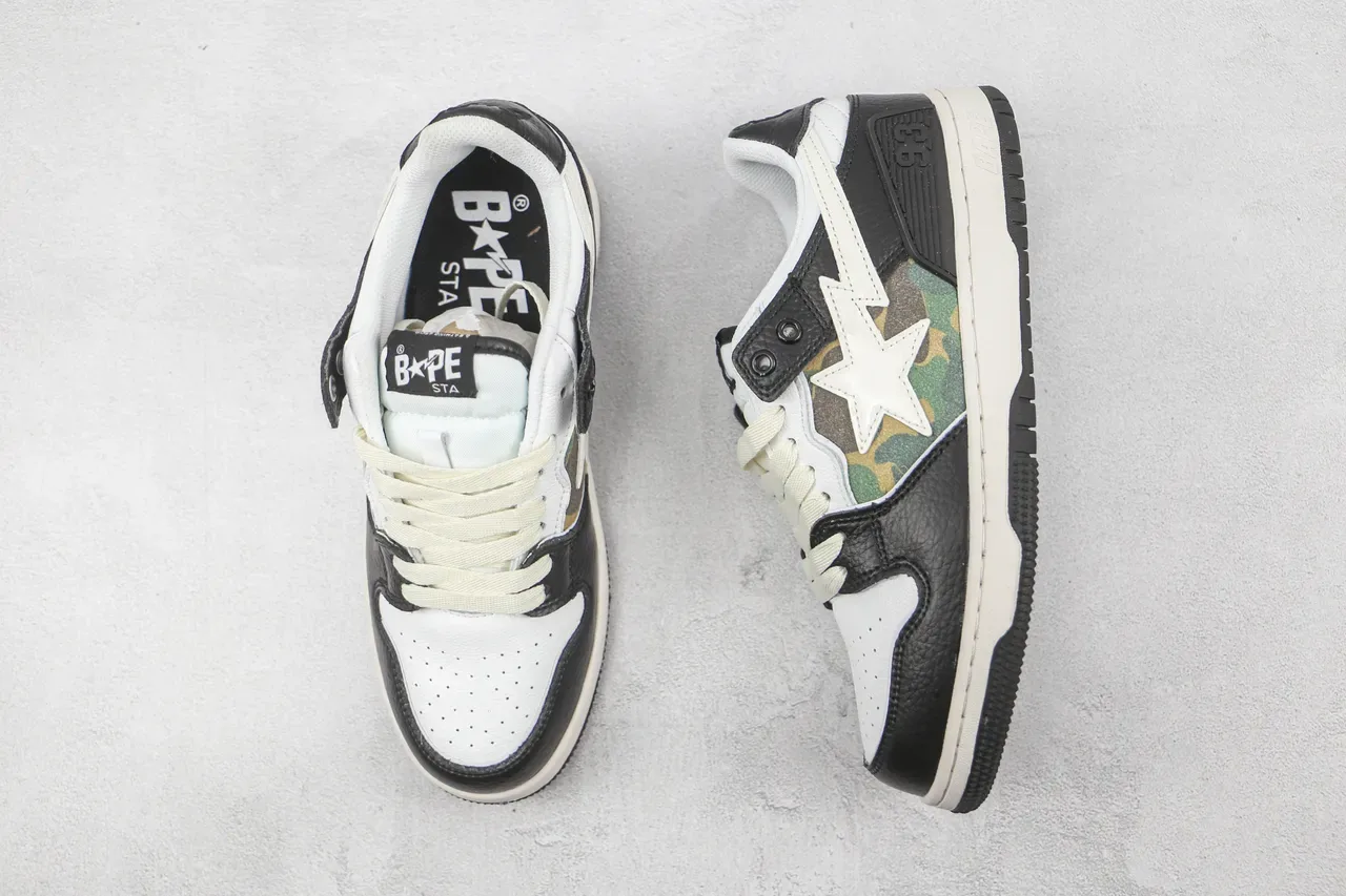 A Bathing Ape BAPE STA أحذية رياضية أسلوب حياة أسود أبيض كامو 3