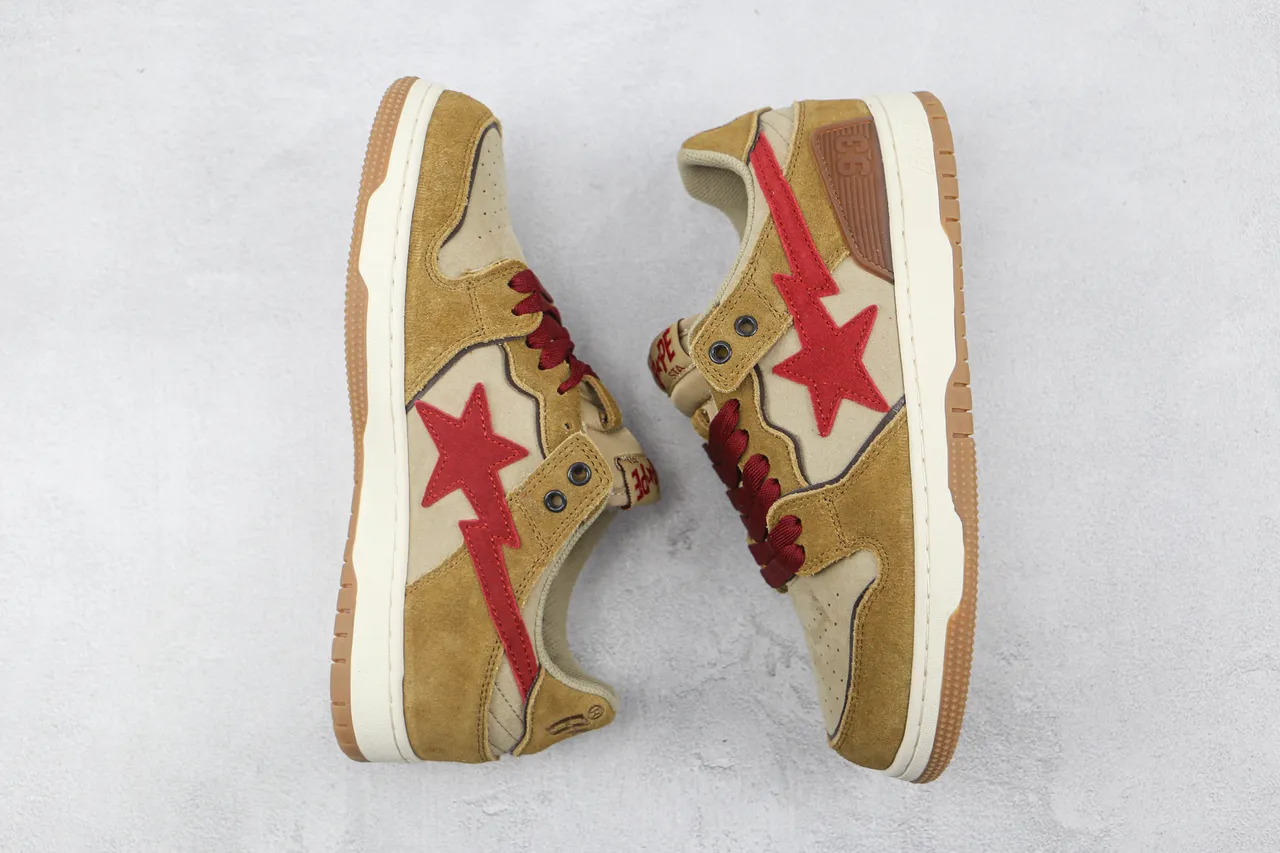 A Bathing Ape Chaussures Skateboard Marron Rouge Daim et Textile Étoile Éclair Graphique 2