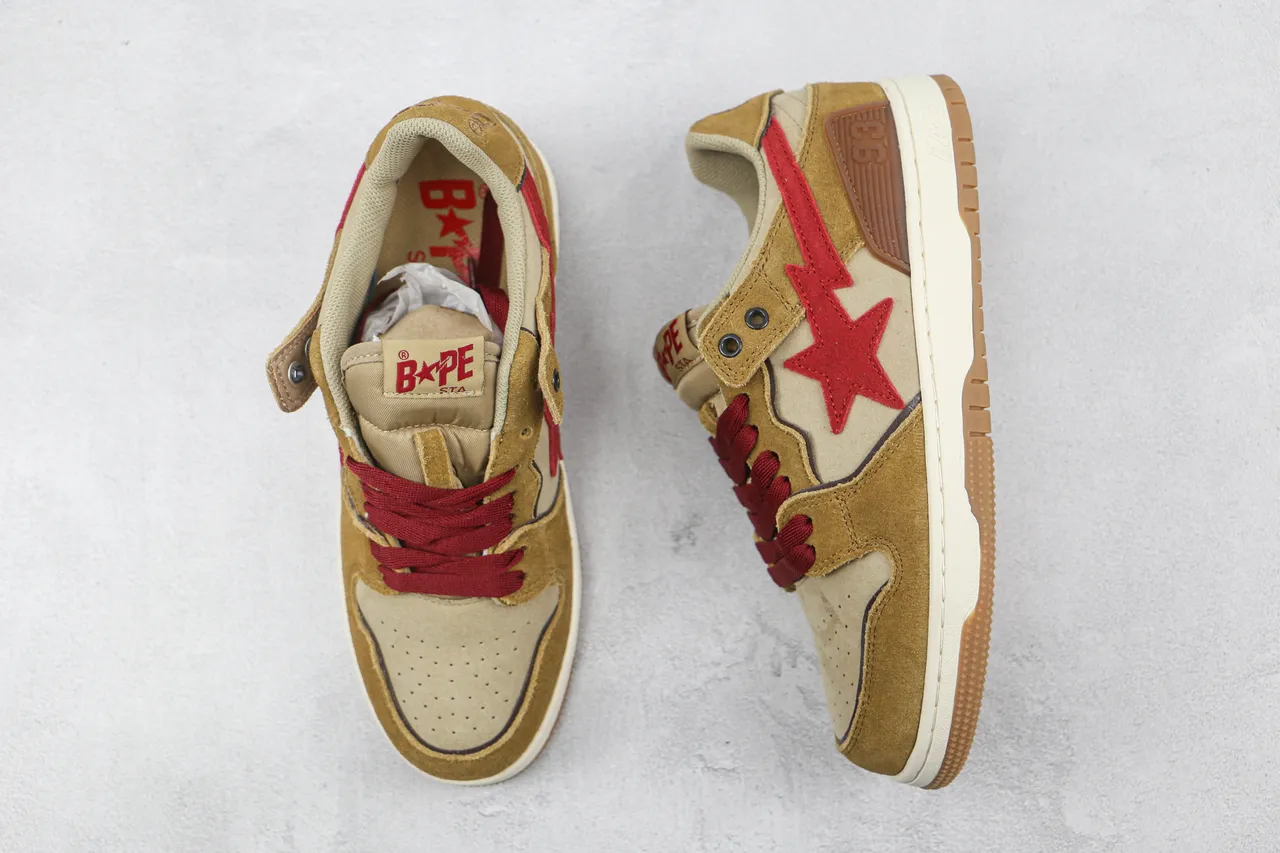 A Bathing Ape Chaussures Skateboard Marron Rouge Daim et Textile Étoile Éclair Graphique 8