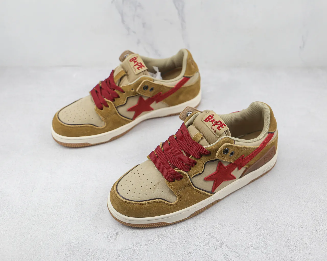A Bathing Ape Chaussures Skateboard Marron Rouge Daim et Textile Étoile Éclair Graphique 3