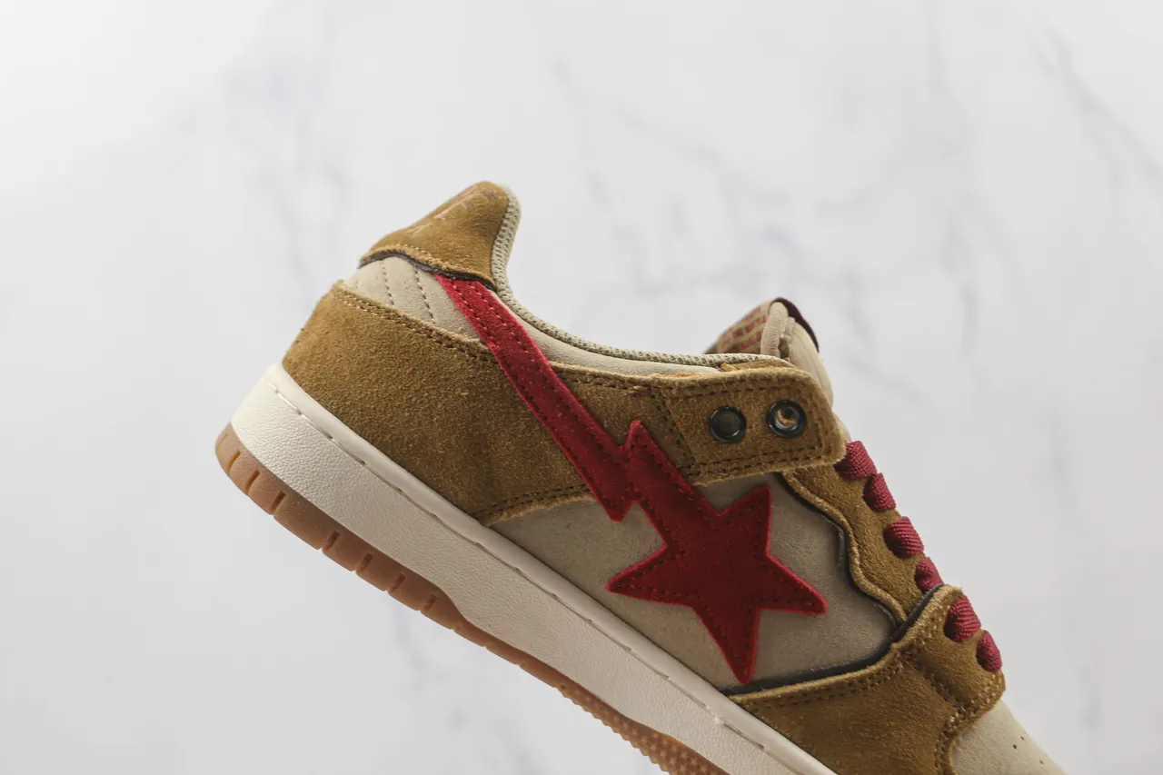 A Bathing Ape Chaussures Skateboard Marron Rouge Daim et Textile Étoile Éclair Graphique 4