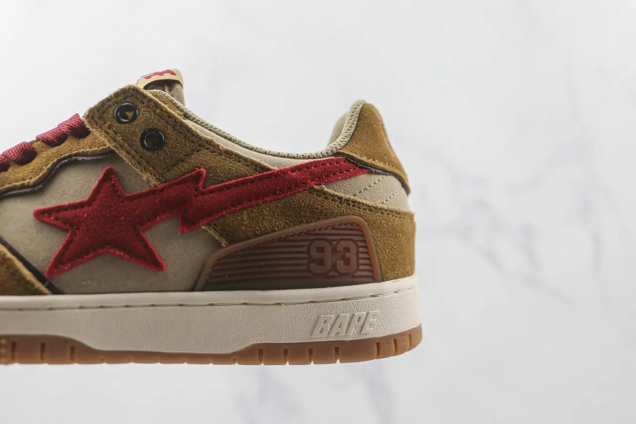 A Bathing Ape Chaussures Skateboard Marron Rouge Daim et Textile Étoile Éclair Graphique 5