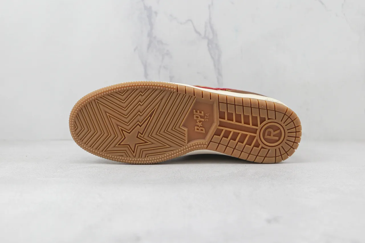 A Bathing Ape Chaussures Skateboard Marron Rouge Daim et Textile Étoile Éclair Graphique 6
