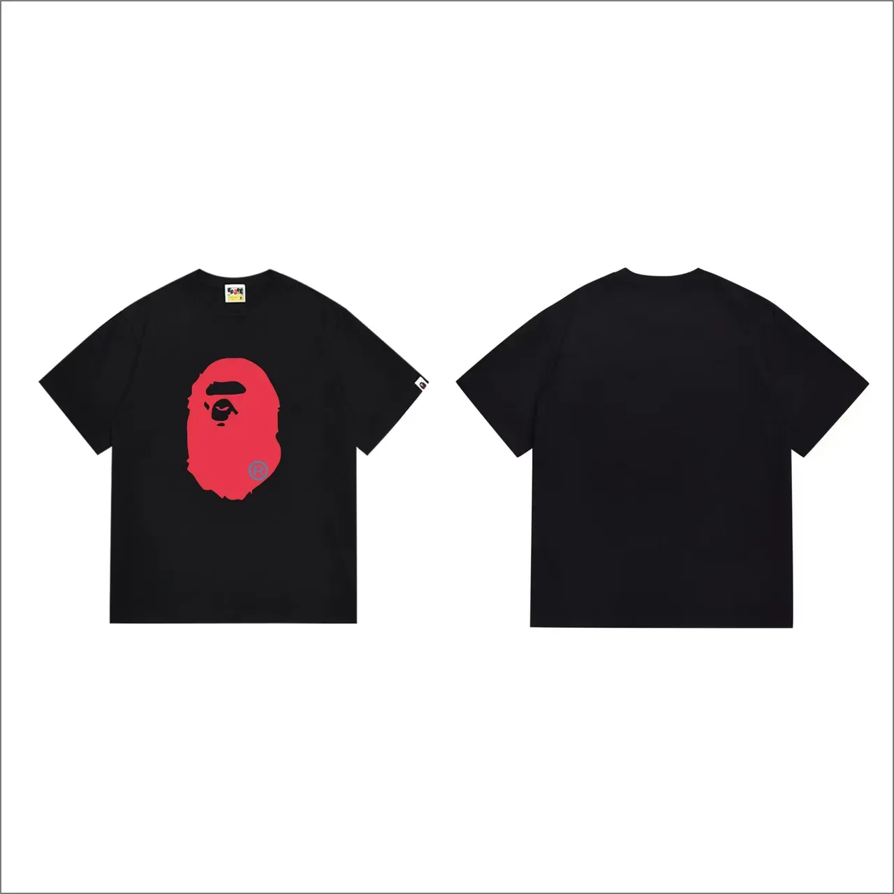Camiseta negra A Bathing Ape con estampado de cabeza de mono roja 2