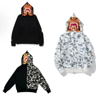 A Bathing Ape Shark Black Orange Full-Zip Oversized Hood Appliqué Hoodie