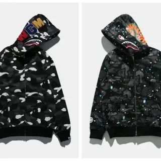 A Bathing Ape Shark Black White Full-Zip Hood Hoodie