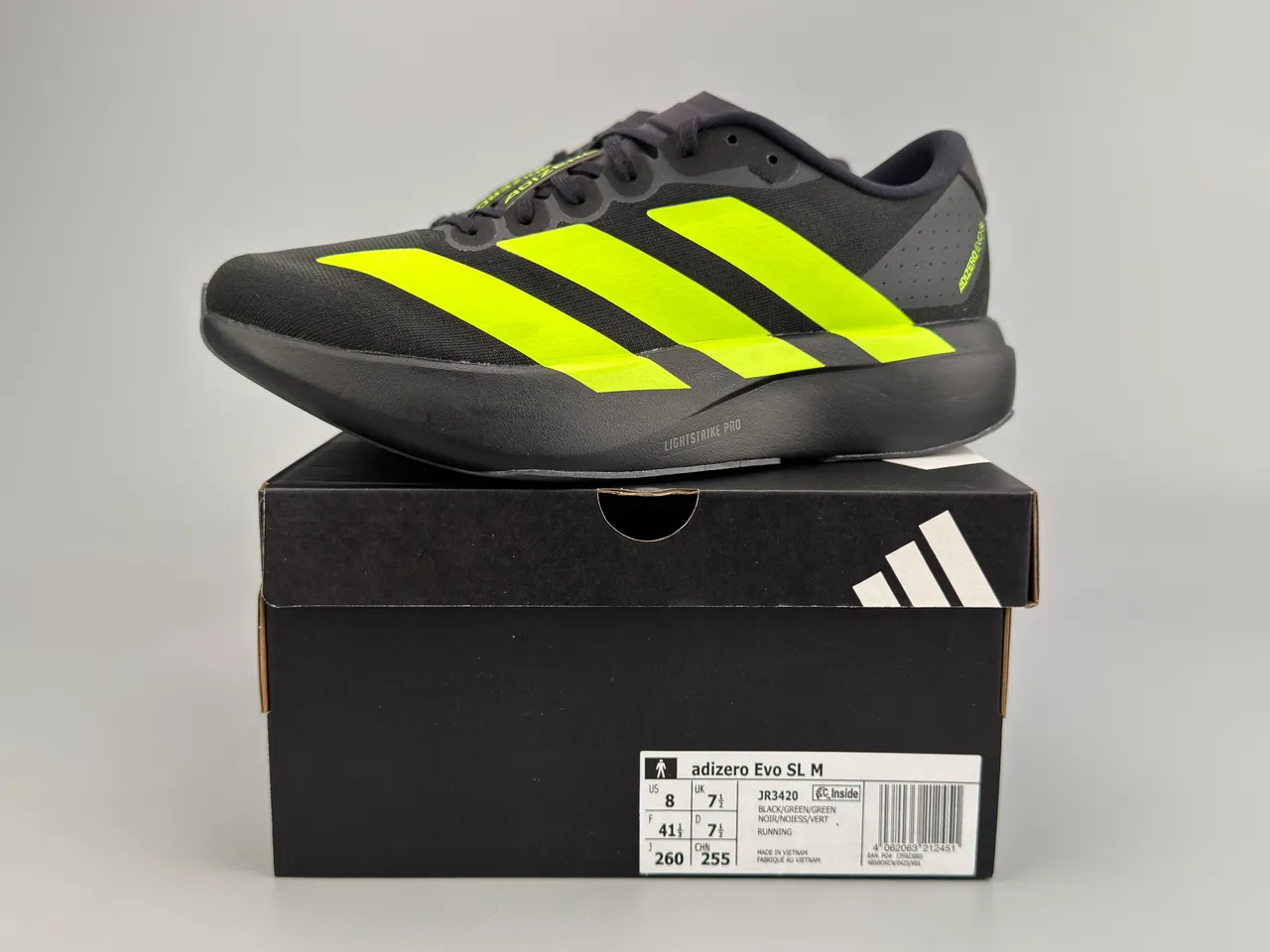 Adidas Adizero Evo SL أسود نيون أصفر أحذية جري 4