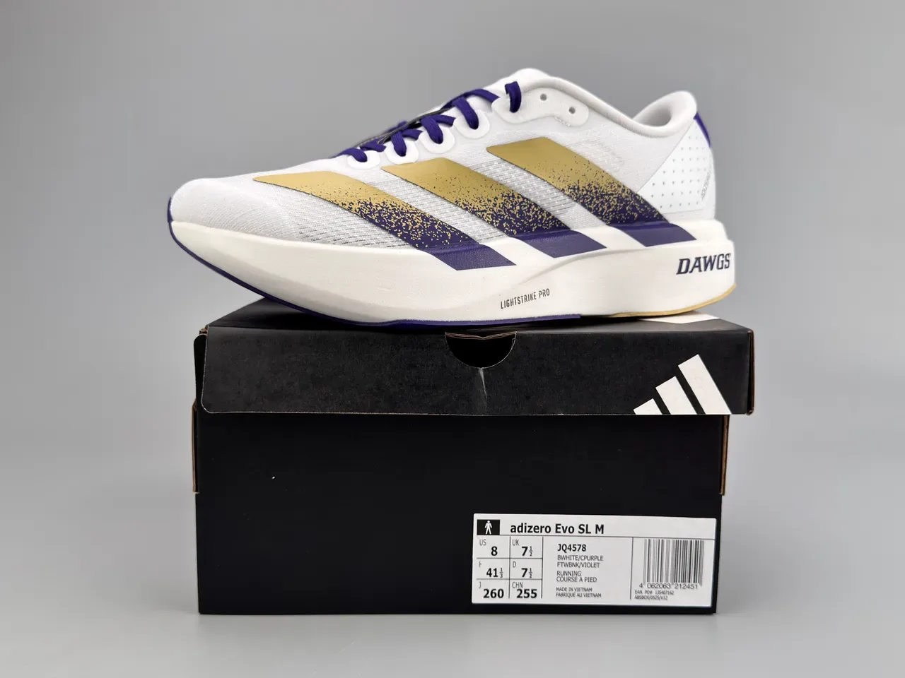 Adidas Adizero Evo SL White Purple Gold Running Shoes 4