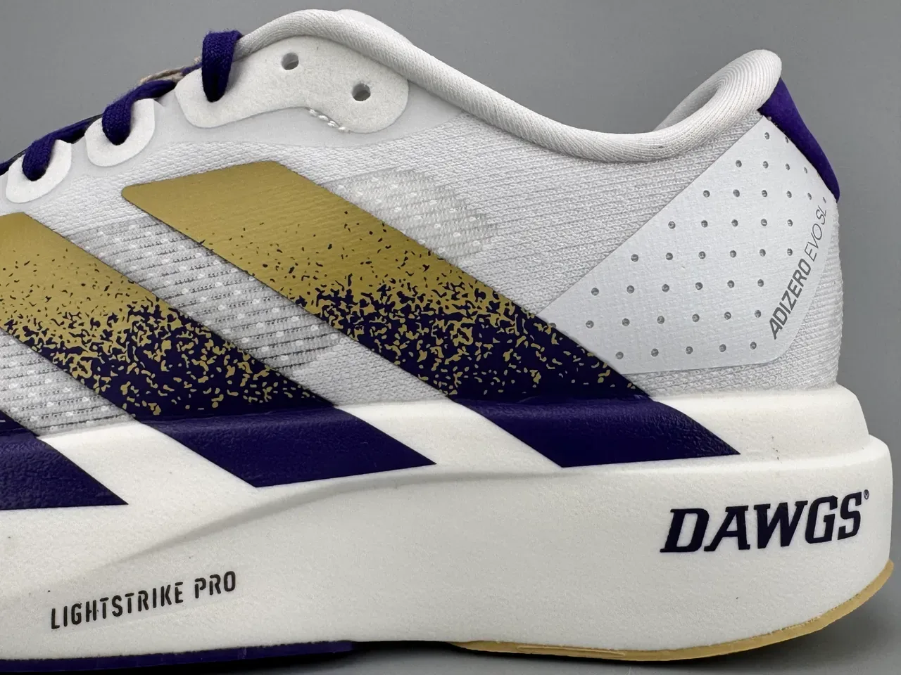 Adidas Adizero Evo SL White Purple Gold Running Shoes 7