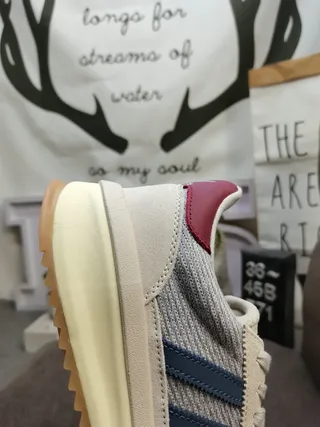 Adidas Bege Azul Retro Runner Silhueta Malha Texturizada Parte Superior Sneakers Lifestyle 3