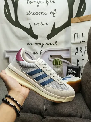 Adidas Bege Azul Retro Runner Silhueta Malha Texturizada Parte Superior Sneakers Lifestyle 5
