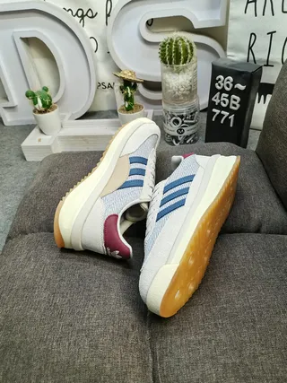 Adidas Bege Azul Retro Runner Silhueta Malha Texturizada Parte Superior Sneakers Lifestyle 6