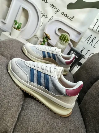 Adidas Bege Azul Retro Runner Silhueta Malha Texturizada Parte Superior Sneakers Lifestyle 7