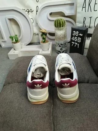 Adidas Bege Azul Retro Runner Silhueta Malha Texturizada Parte Superior Sneakers Lifestyle 8