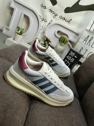 Adidas Bege Azul Retro Runner Silhueta Malha Texturizada Parte Superior Sneakers Lifestyle 9
