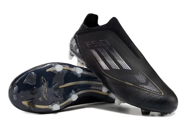 Adidas Preto e Dourado Colar de Meia Texturizado Sintético Superior Tacão Firm-Ground Sapatos de Futebol 3