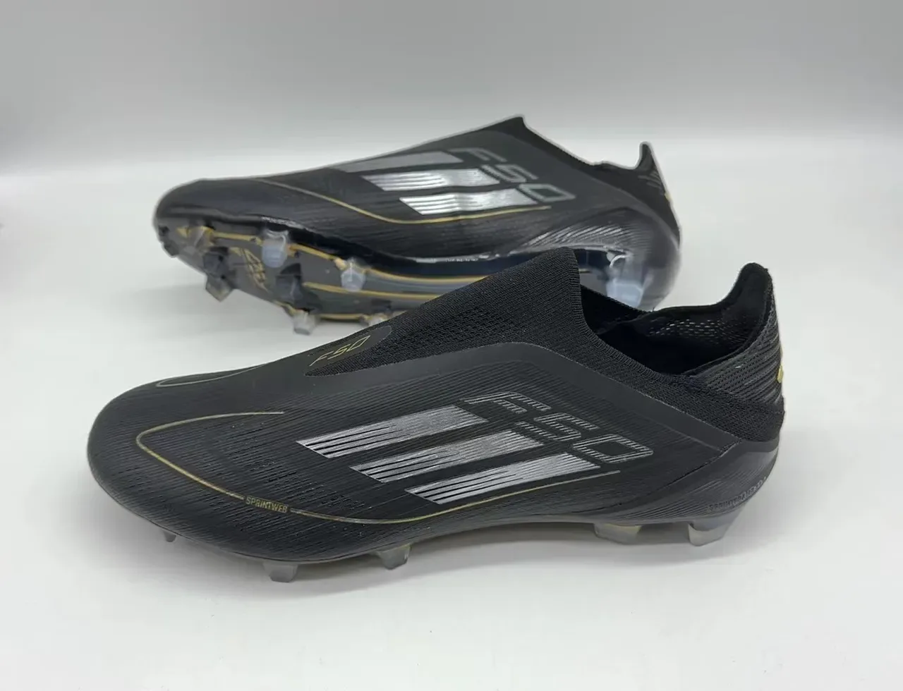 Adidas Preto e Dourado Colar de Meia Texturizado Sintético Superior Tacão Firm-Ground Sapatos de Futebol 9