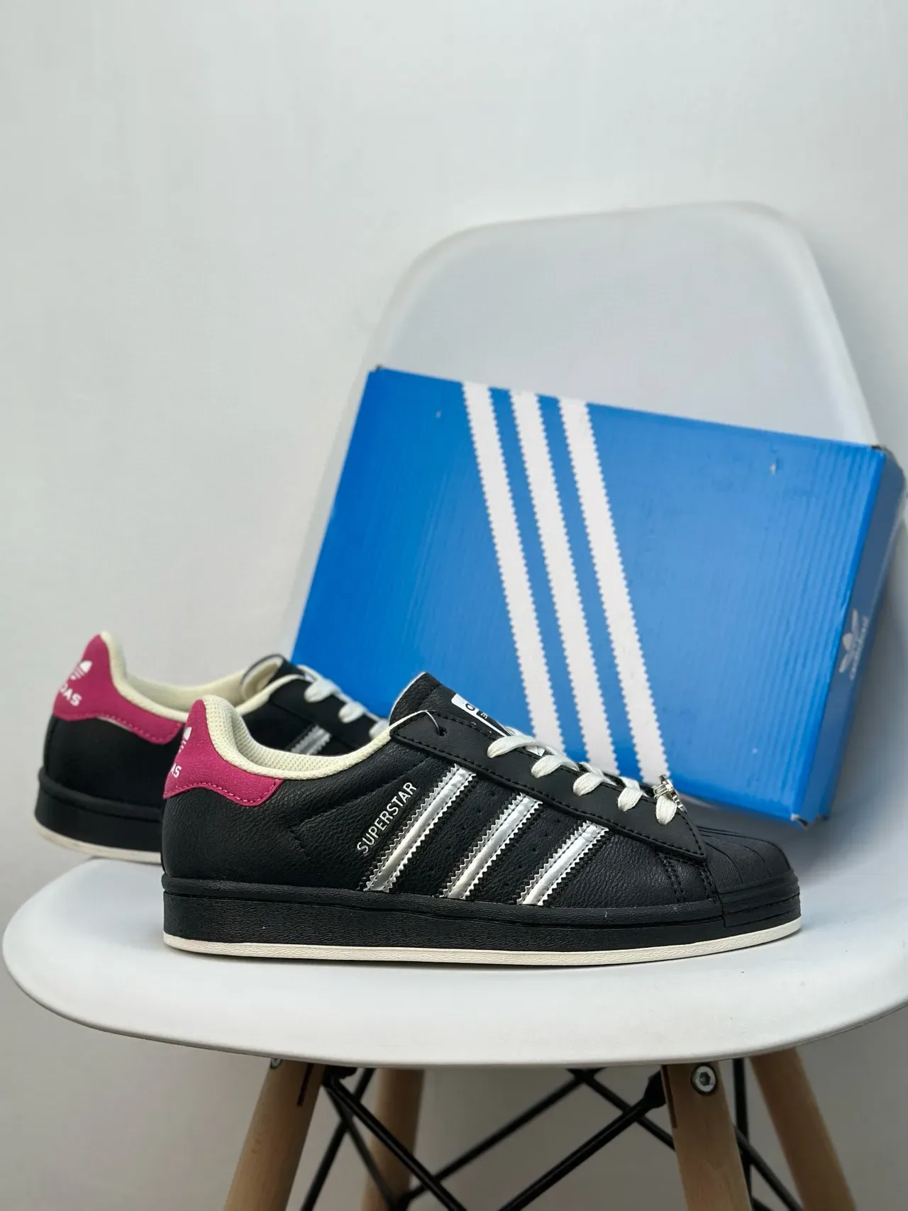 Adidas Black Pink Shell-Toe Rubber Cap Metallic Silver Three Stripes Lifestyle Sneakers 2