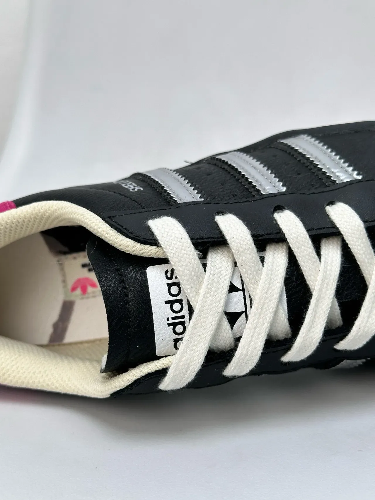 Adidas Black Pink Shell-Toe Rubber Cap Metallic Silver Three Stripes Lifestyle Sneakers 3