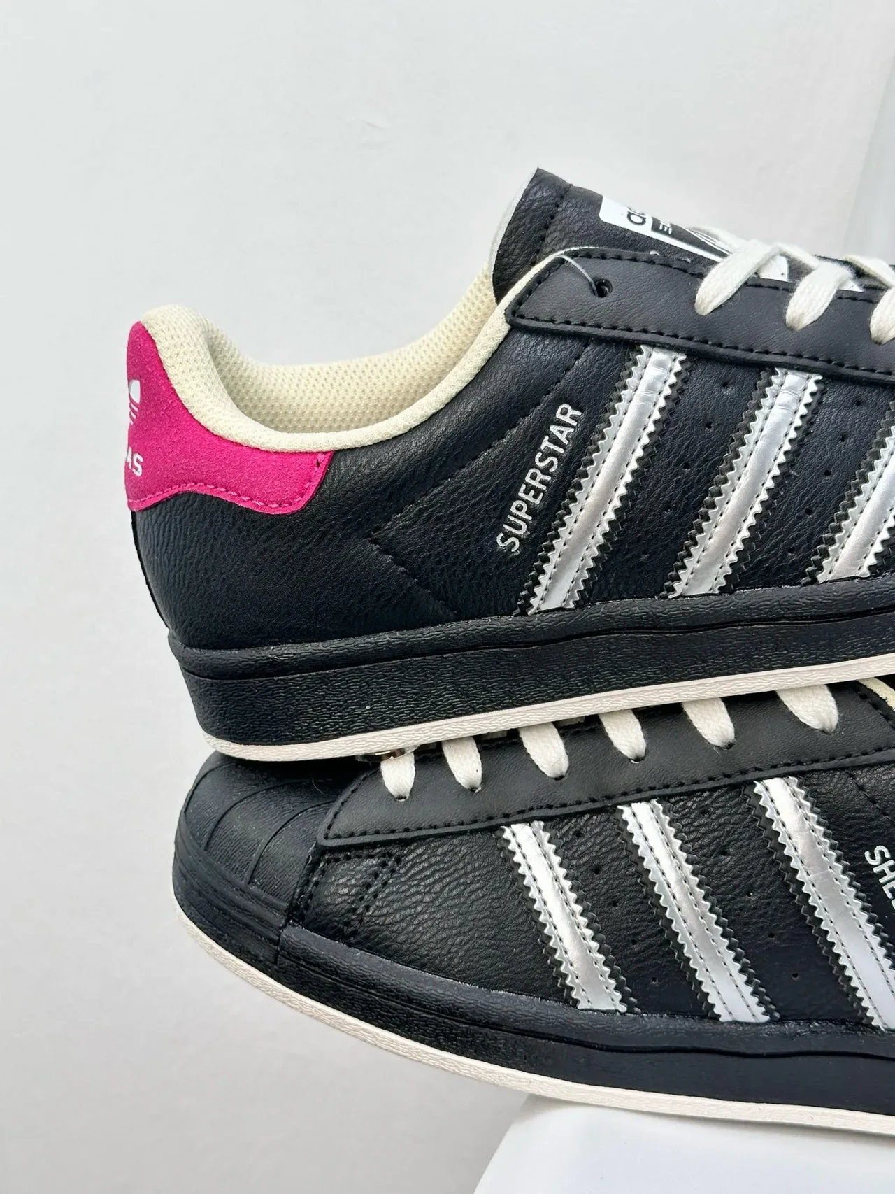 Adidas Black Pink Shell-Toe Rubber Cap Metallic Silver Three Stripes Lifestyle Sneakers 5