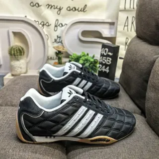 Adidas Black White Quilted Leather Upper Three-Stripe Side Panel Indoor Soccer Shoes
