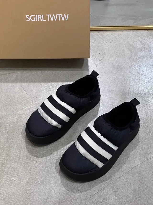 Adidas Preto Branco Slip-On Plataforma Sola Lifestyle Sneakers 19