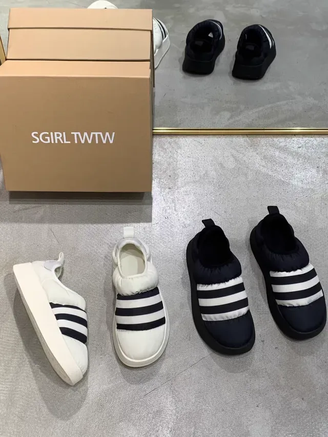 Adidas Preto Branco Slip-On Plataforma Sola Lifestyle Sneakers 21
