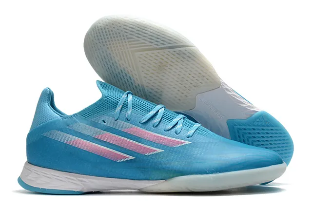Adidas أحذية كرة القدم الداخلية بصمامة زرقاء وردية من الخياطة منخفضة silhouette 8