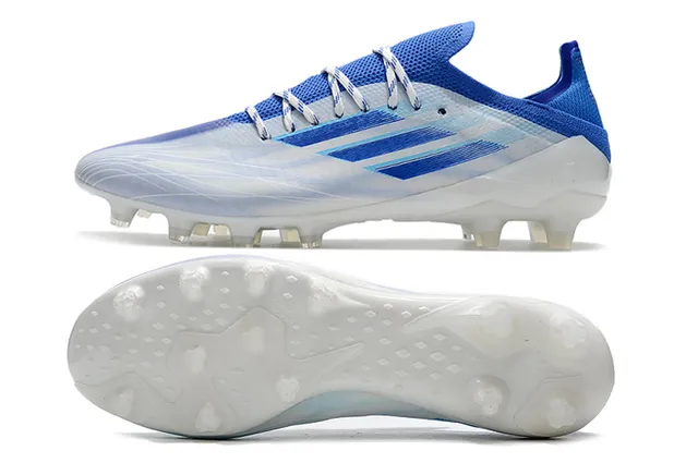 Adidas 蓝粉低帮针织面不对称系带硬地足球鞋 5