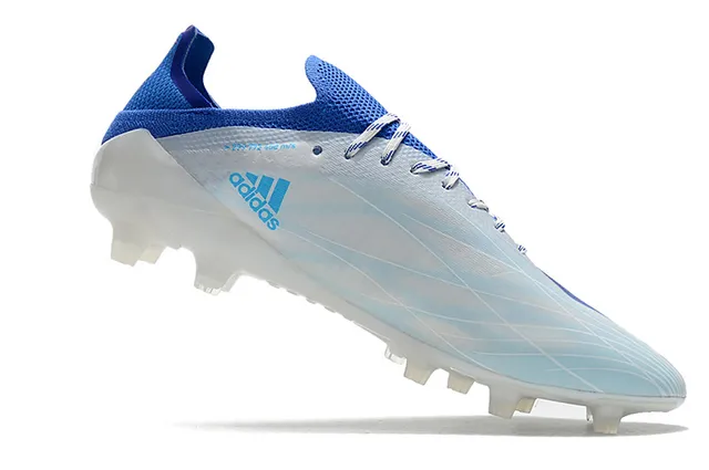 Adidas 蓝粉低帮针织面不对称系带硬地足球鞋 6