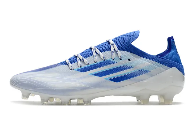 Adidas 蓝粉低帮针织面不对称系带硬地足球鞋 8