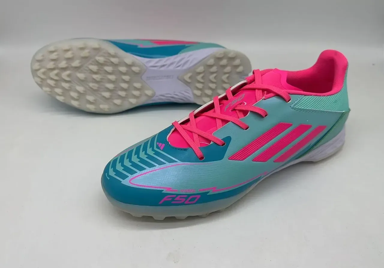 Adidas Blue Pink Low-Profile Synthetic Upper Molded Rubber Studs Turf Soccer Shoes 8